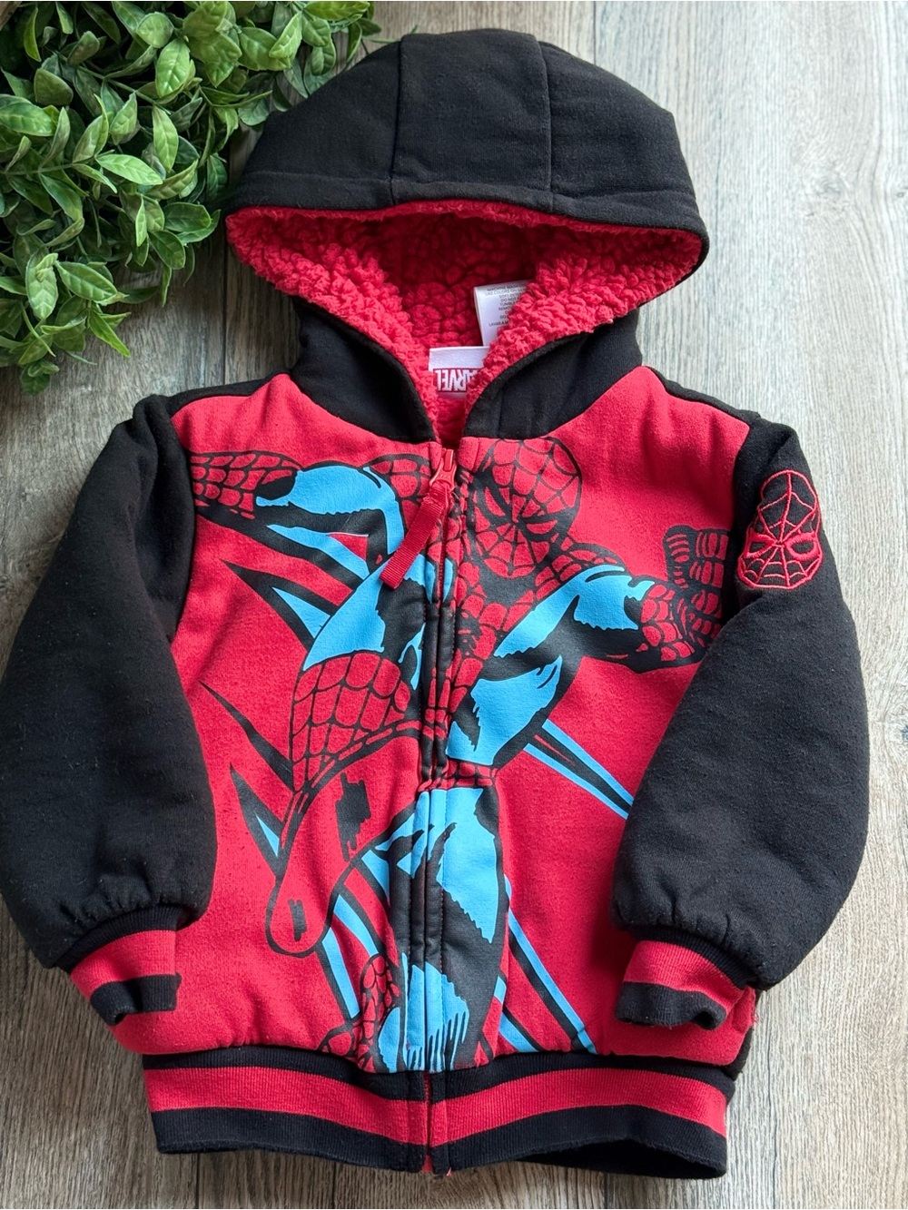 Marvel Kids Red & Black Hoodie with Spider Man Graphic